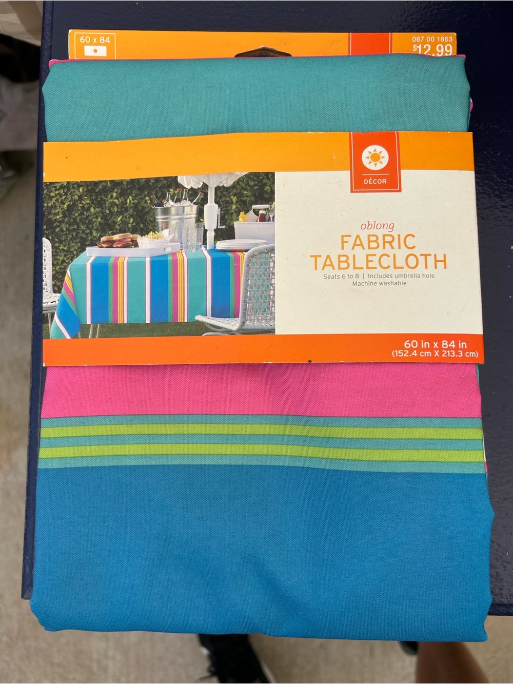 Kohl's Teal, Pink & Lime Striped Fabric Tablecloth